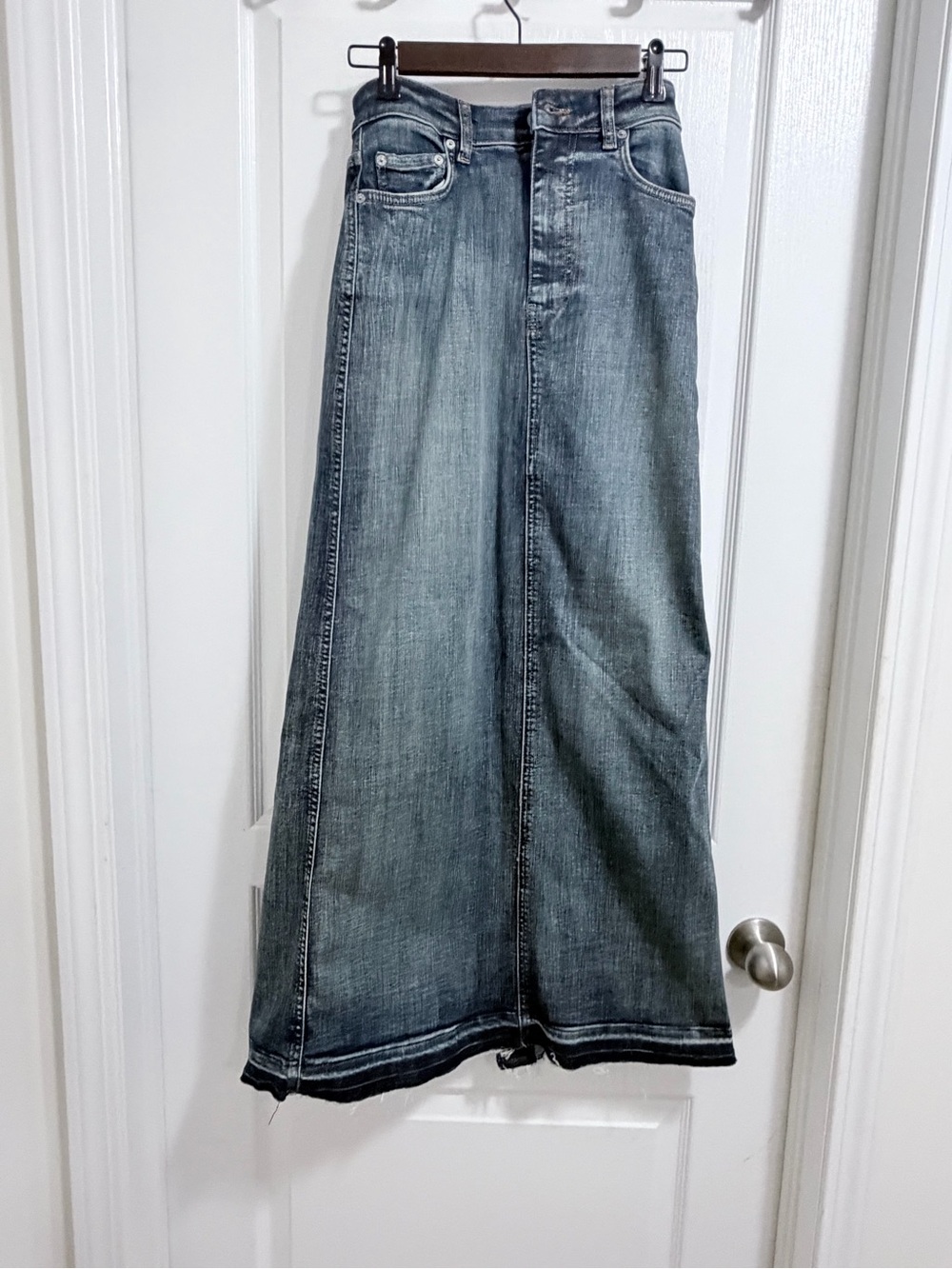Ganni Washed Blue Denim Maxi Skirt